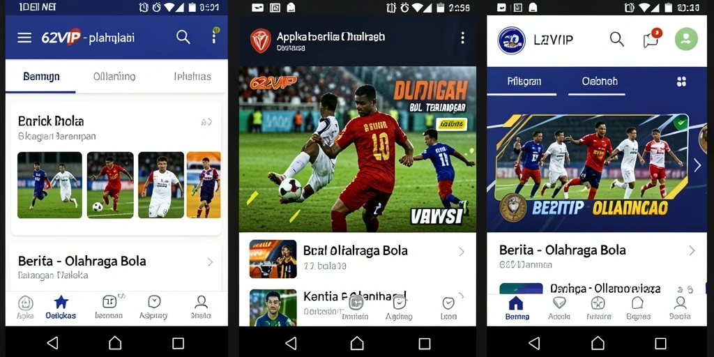 Tampilan antarmuka aplikasi 62VIP untuk berita olahraga bola.