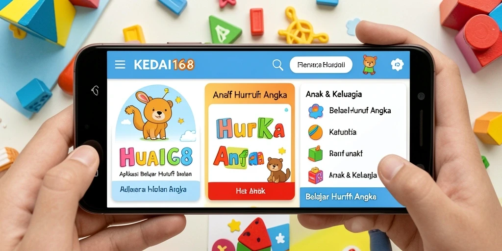 Tampilan antarmuka KEDAI168 yang interaktif dan ceria.