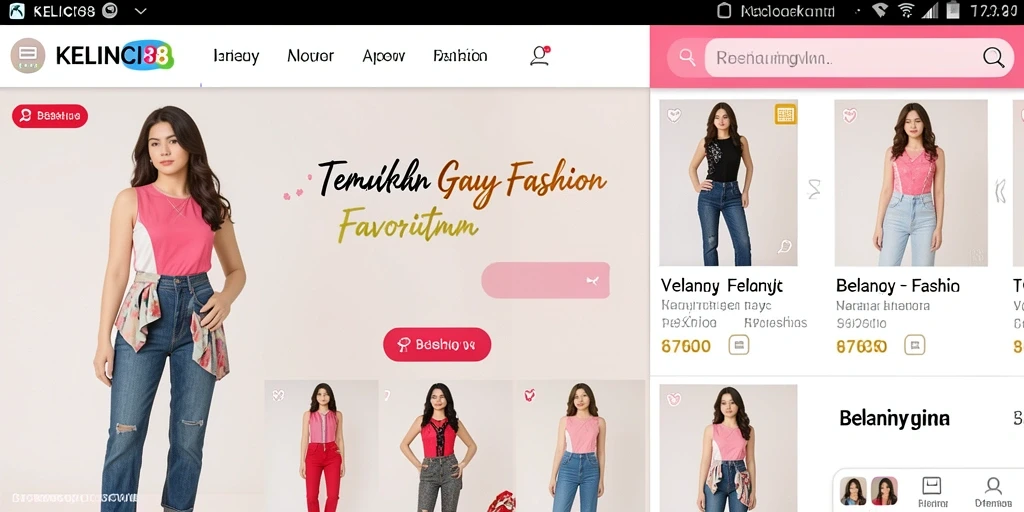 Tampilan antarmuka aplikasi KELINCI88 yang modern dan menarik untuk belanja fashion.