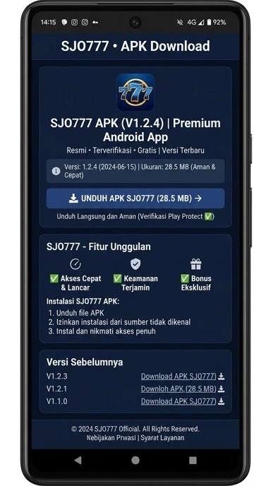 Halaman Unduh Resmi APK sjo777 untuk Android